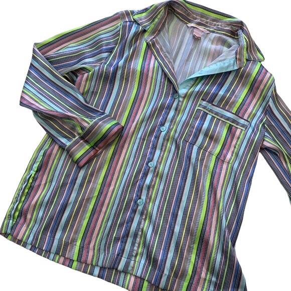 Victoria's Secret Satin Striped Pajama Shirt SZ M - Picture 2 of 13
